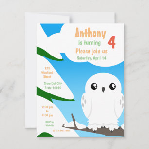 Cute Little Snow Owl Birthday Invitation