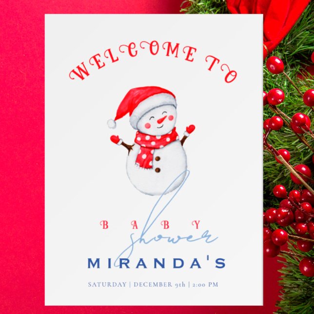 Cute Little Snowman Welcome to Winter Baby Shower  Poster (I wish you happiness))))