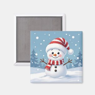 Cute little snowman with scarf & hat magnet