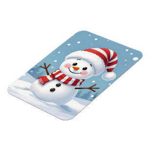 Cute little snowman with scarf & hat magnet
