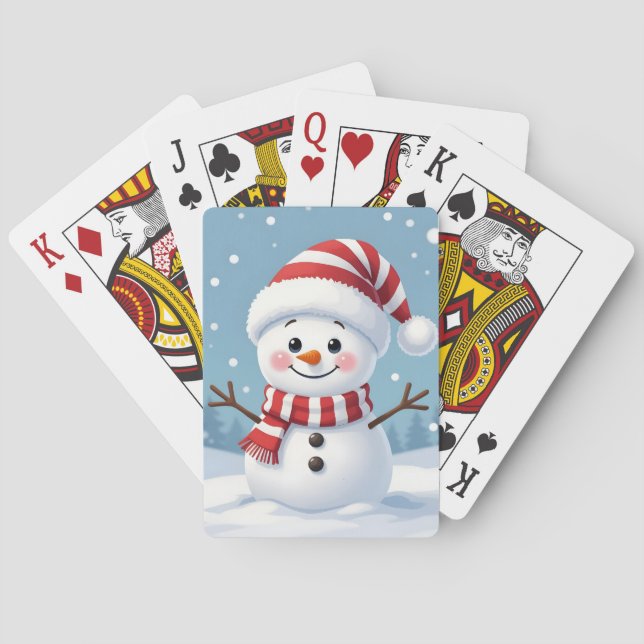 Cute little snowman with scarf & hat playing cards (Back)