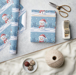Cute little snowman with scarf & hat wrapping paper