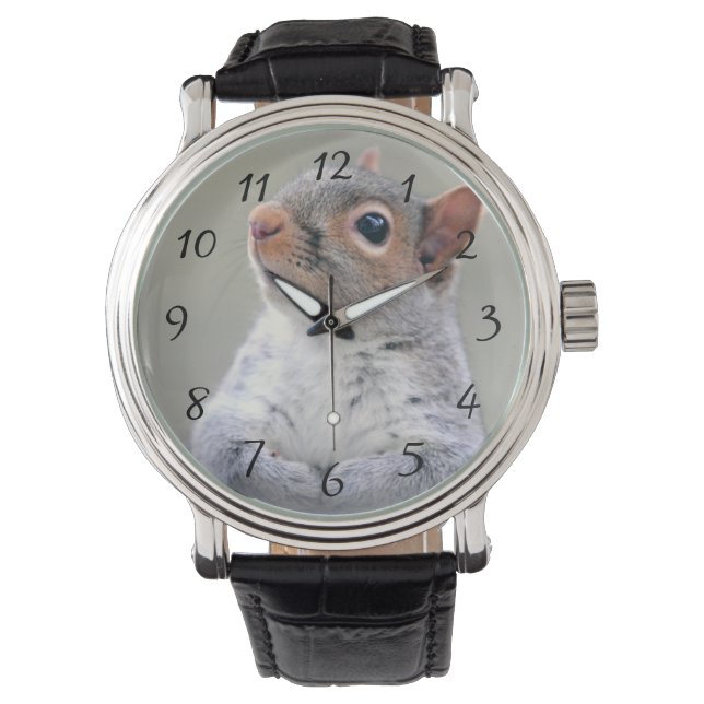 Cute Little Soft and Fluffy Grey Squirrel Watch (Front)