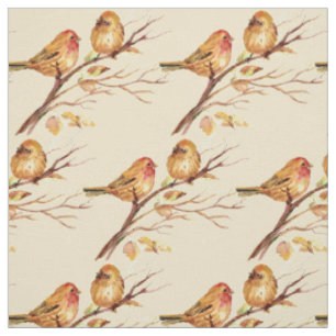Cute Little Sparrow Birds Couple Nature watercolor Fabric