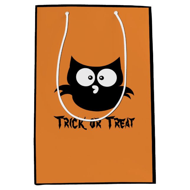 Cute Little Spooky Black Halloween Owl Medium Gift Bag (Front)
