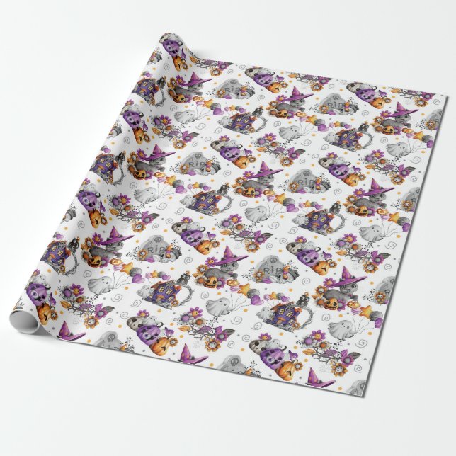 Cute Little Spooky Halloween Wrapping Paper (Unrolled)