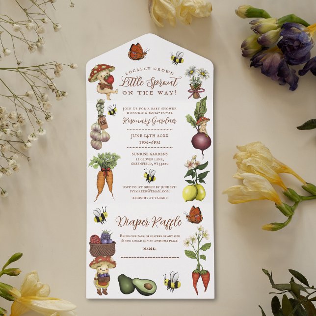 Cute Little Sprout Baby Shower and Diaper Raffle All In One Invitation (Creator Uploaded)