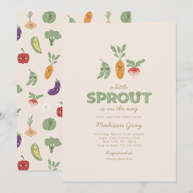 Cute Little Sprout on the Way Baby Shower Invitation (Front/Back)