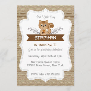 Cute Little Squirrel Birthday Invitation Woodland