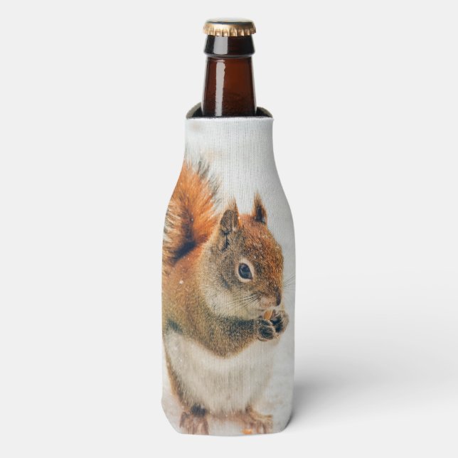 Cute Little Squirrel Eating Nuts Bottle Cooler (Bottle Front)