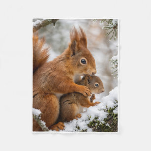 Cute Little Squirrels In Snowy Winter Landscape Fl Fleece Blanket