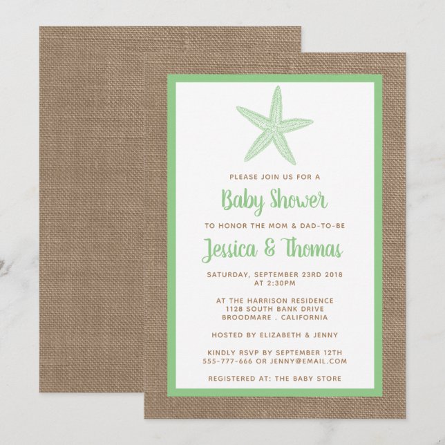 Cute Little Starfish Baby Shower | Any Colour Invitation (Front/Back)