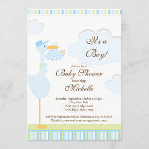 Cute Little Stork Boy Baby Shower Invitation