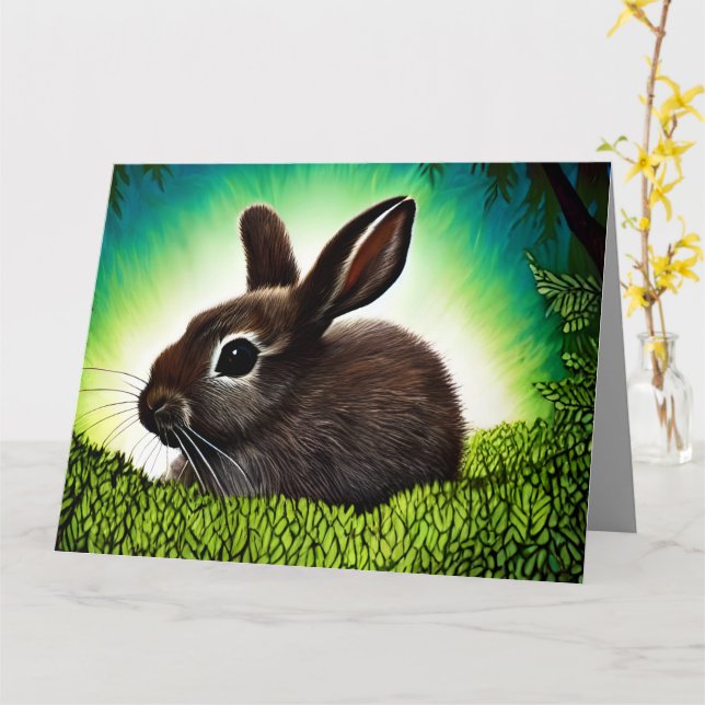 Cute Little Storybook Bunny Card (Yellow Flower)