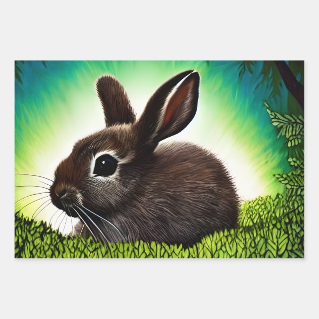 Cute Little Storybook Bunny Wrapping Paper Sheet (Front)