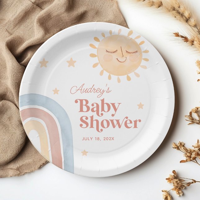 Cute Little Sun & Rainbow Boho Baby Shower Paper Plate (Cute Little Sun & Rainbow Boho Baby Shower Paper Plates)