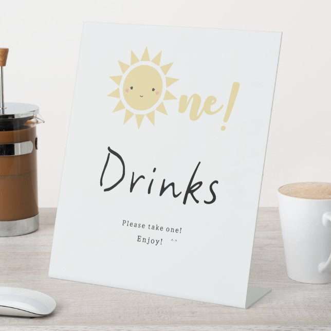 Cute Little Sunshine 1st Birthday Drinks Pedestal Sign (In SItu)