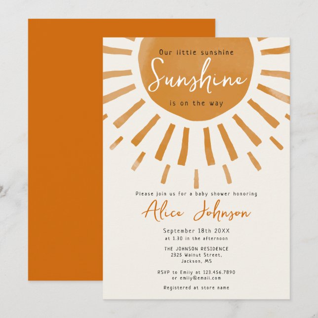 Cute Little Sunshine Boho Baby Shower Invitation (Front/Back)