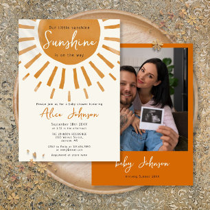 Cute Little Sunshine Boho Photo Baby Shower Invitation