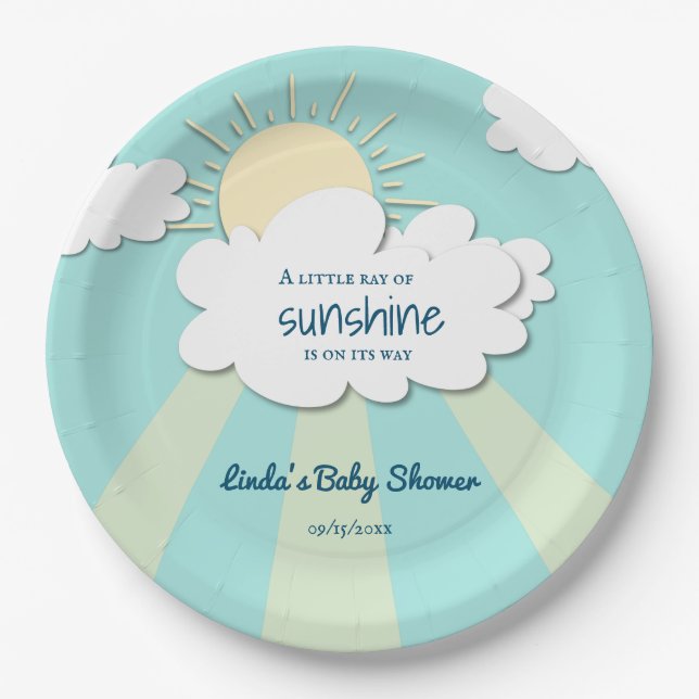 Cute Little Sunshine Gender Neutral Baby Shower Paper Plate (Front)