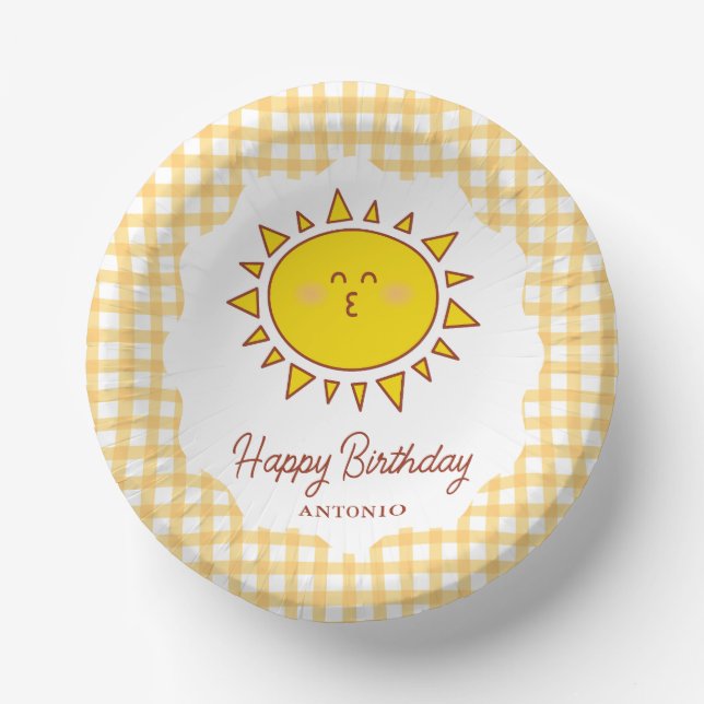Cute Little Sunshine Kids Happy Birthday Party Paper Plate (Front)