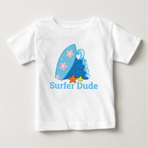 Cute Little Surfer Dude Surfboard and Wave Baby T-Shirt