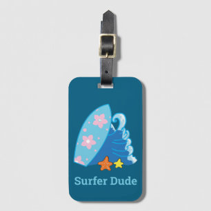 Cute Little Surfer Dude Surfboard and Wave Luggage Tag