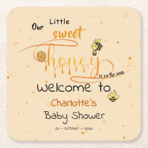Cute Little Sweet Dripping Honey Baby Shower Square Paper Coaster