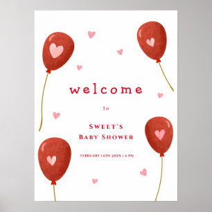 Cute Little Sweetheart Balloon Welcome Baby Shower Poster
