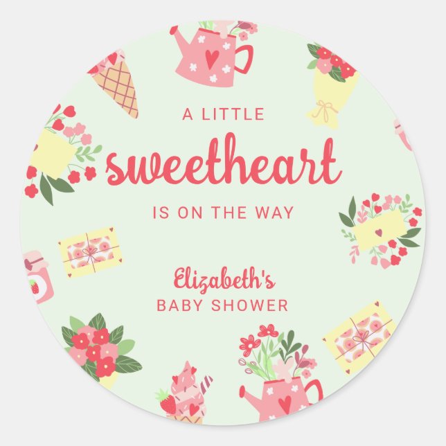 Cute Little Sweetheart on the Way Baby Shower Classic Round Sticker (Front)