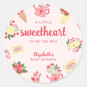 Cute Little Sweetheart on the Way Baby Shower pink Classic Round Sticker