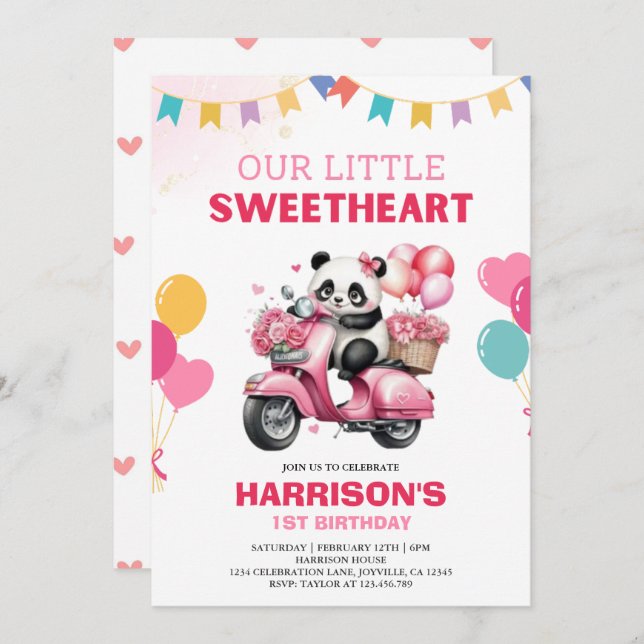 Cute Little Sweetheart Panda Birthday Invitation (Front/Back)