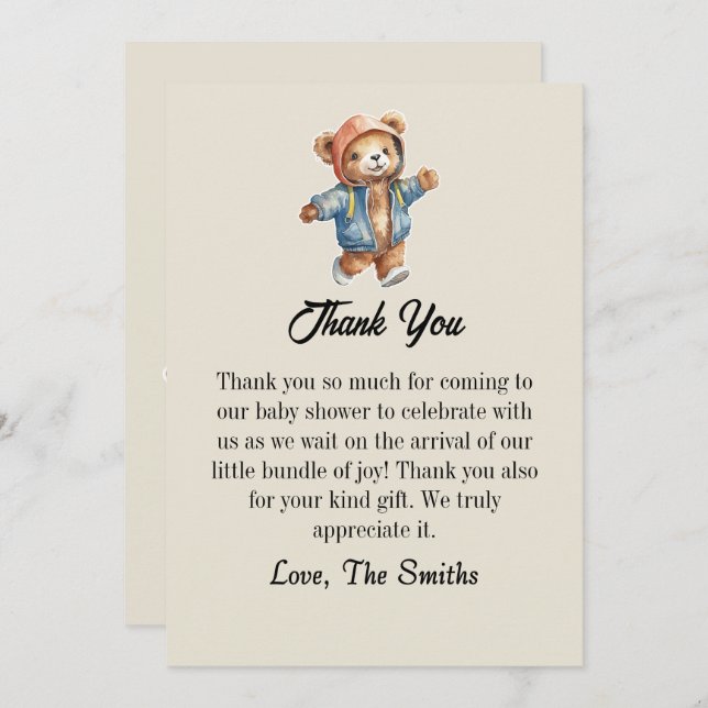 Cute little teddy baby shower Thank you card (Front/Back)