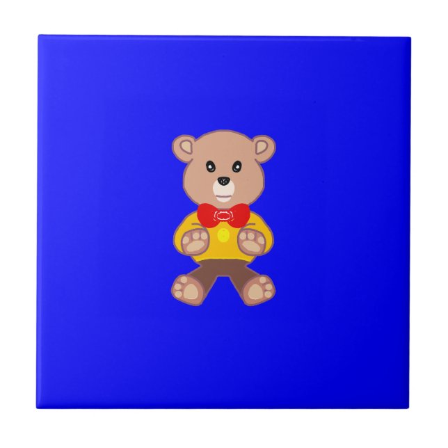 Cute Little Teddy Bear on Blue Ceramic Tile (Front)