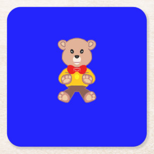 Cute Little Teddy Bear on Blue Paper Coaster