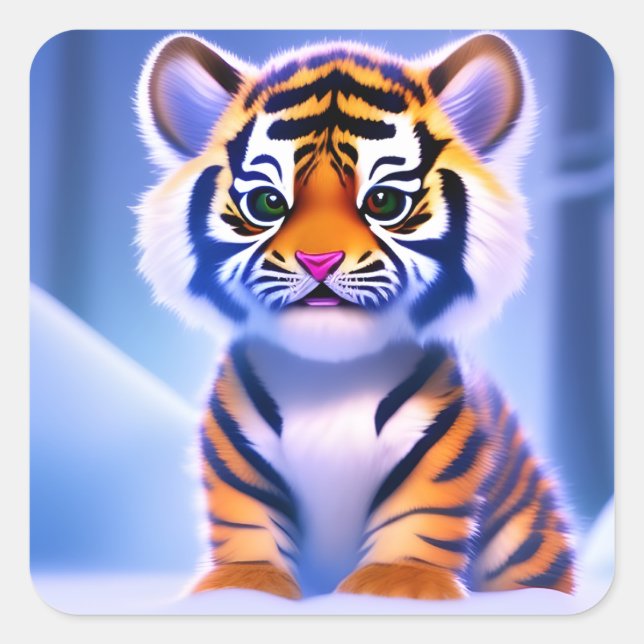 Cute Little Tiger Cub  Square Sticker (Front)