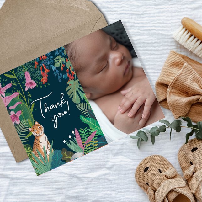 Cute Little Tiger tropical jungle Thank you Postcard (Baby Shower Tiger jungle wildlife thank you card)
