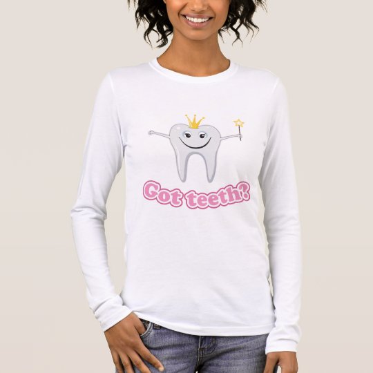 Cute little tooth fairy with "got teeth?" text long sleeve T-Shirt