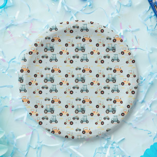 Cute little tractor pattern blue Paper Napkin Plate