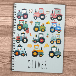 Cute Little Tractors in a Farm Notebook