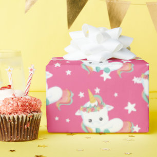 Cute little unicorn and stars tiled party wrap wrapping paper