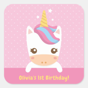 Cute Little Unicorn First Birthday Party Stickers