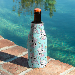 cute little unicorn stars cyan background bottle cooler