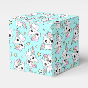 cute little unicorn stars cyan background favour box