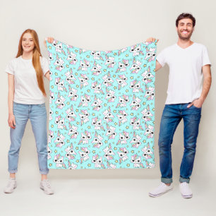 cute little unicorn stars cyan background fleece blanket