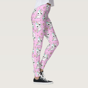cute little unicorn stars pink background leggings