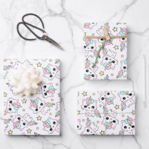 cute little unicorn stars white background wrapping paper sheet