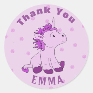Cute Little Unicorn Thank You Name Classic Round Sticker