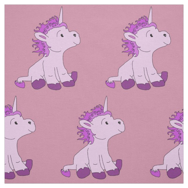 Cute Little Unicorn with Pink Violet mane Fabric (Swatch)