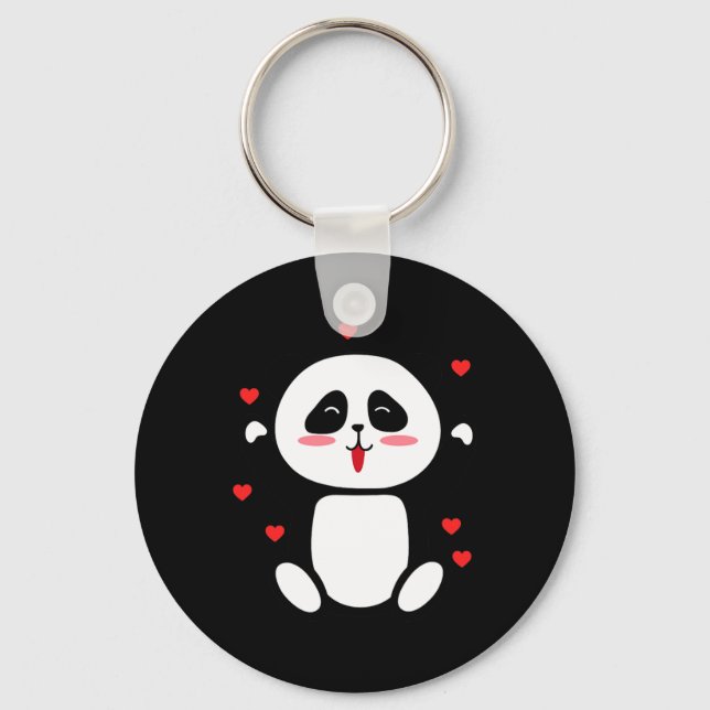 Cute Little Valentines Panda Pear Full Of Love My  Key Ring (Front)